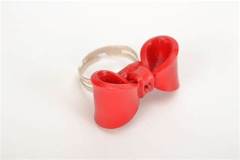 Buy Polymer Clay Ring With Red Bow 206723442 Handmade Goods At