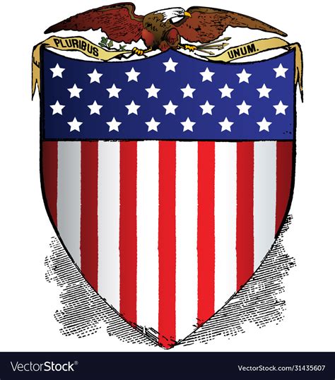 Eagle With Banner And American Flag Shield Vector Image