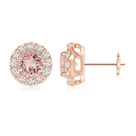 Morganite Stud Earrings With Bar Set Diamond Halo Angara Australia