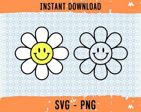 Retro Daisy Smiley Face Svg Digital Download Flower Daisy Etsy France