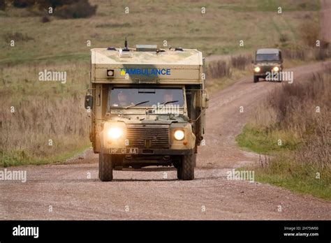 British Army Land Rover Defender Wolf Ambulance On A Military Exercise