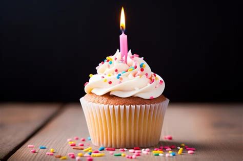 Premium Photo Pink Birthday Cupcake Wit Lit Candles