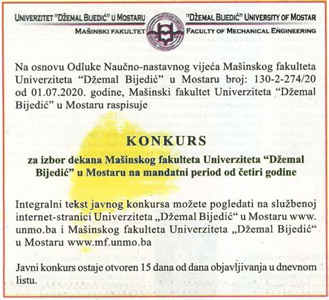 Javni Konkurs Za Izbor Dekana Ma Inskog Fakulteta Univerziteta D Emal