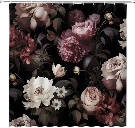 Amazon EDOMGNIH Black Floral Shower Curtain Retro Flower Blossom