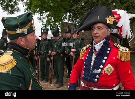 Reenactment of the Battle of Waterloo on the original battlefield in Belgium to commemorate ...