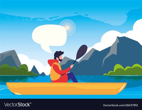 Man With Boat And Adventure Rowing Royalty Free Vector Image