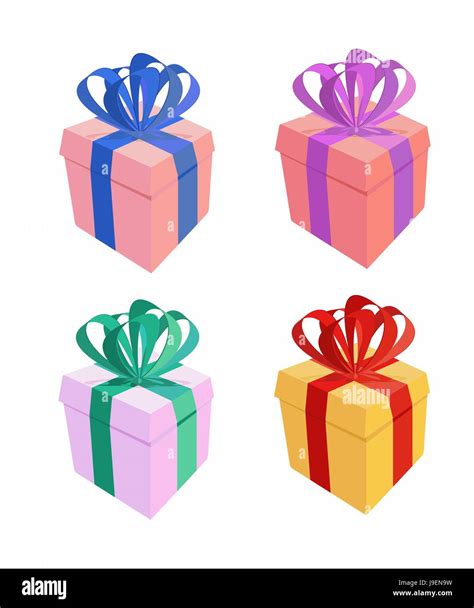 Set Of Colorful Gift Boxes With Bows And Ribbons Vector Illustration