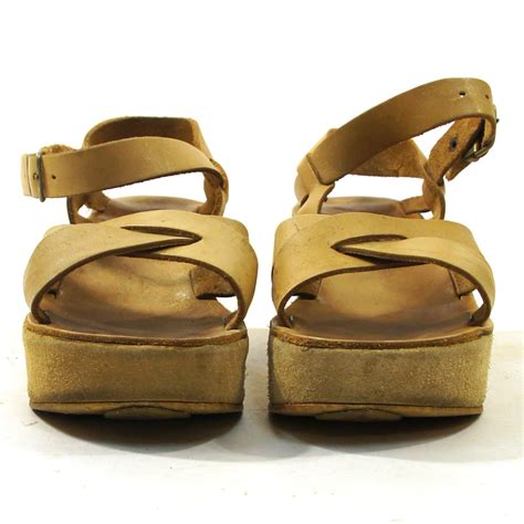 70s Greek Platform Wedge Sandals Tan Leather And Suede Etsy