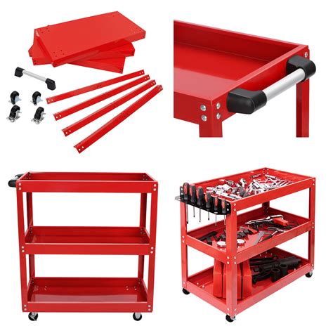 Tool Storage Heavy Duty Garage Trolley Workshop DIY 3 Tier Wheel Cart