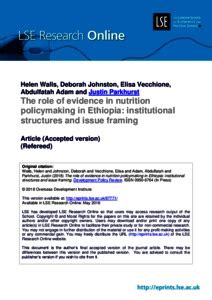 The Role Of Evidence In Nutrition Policy Making In Ethiopia