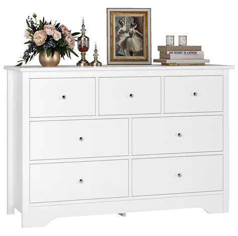 NeosKon White Dresser, 47.2’’ Long Dresser 7 Drawer Modern Dresser ...