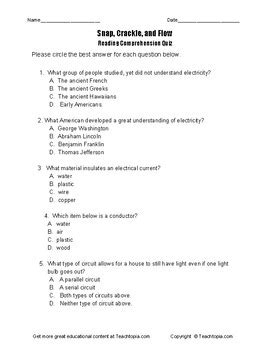 Benchmark Advance Reading Comp Quiz For Th Grade Snap Crackle And Flow