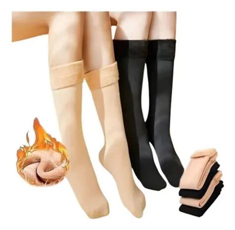 Pack X Pares Medias T Rmicas Invierno Suaves Mujer Peluch Negros Y Nude Pares Negros Pares