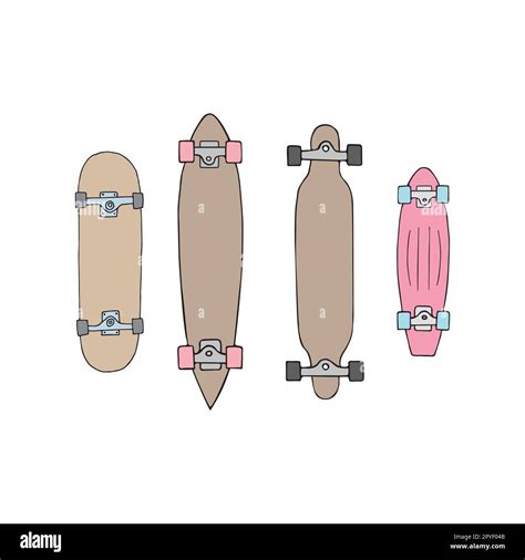 Vector Set Of Hand Drawn Doodle Sketch Colored Skateboards Isolated On White Background Stock