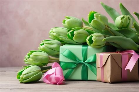 A Green And Pink Gift Box With A Pink Bow On It Premium AI Generated