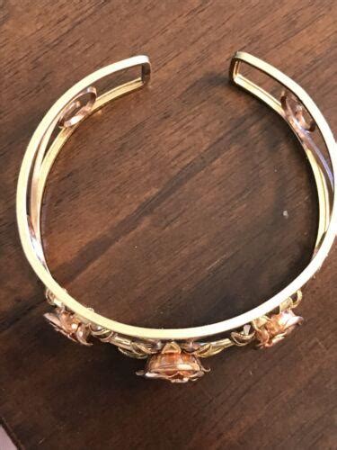 Vintage Signed Probst Usa K Gf Rose Yellow Gold Wide Cuff Style