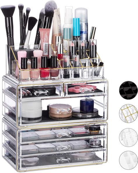 Relaxdays Transparent Make Up Organizer Mit 2 Schubladen Kosmetik