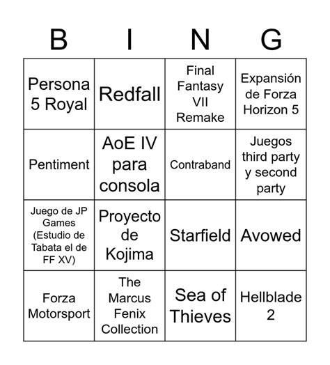 Xbox Bethesda Showcase Bingo Card