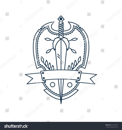 Vector Outline Swords Shield Logo เวกเตอร์สต็อก ปลอดค่าลิขสิทธิ์