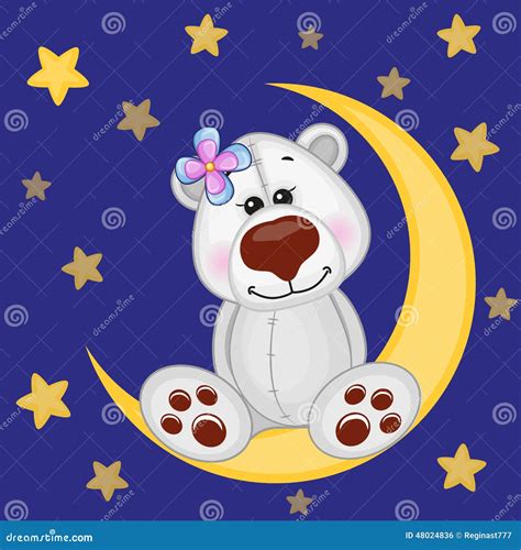 Cute Polar Bear On The Moon Stock Vector Illustration Of Cheerful