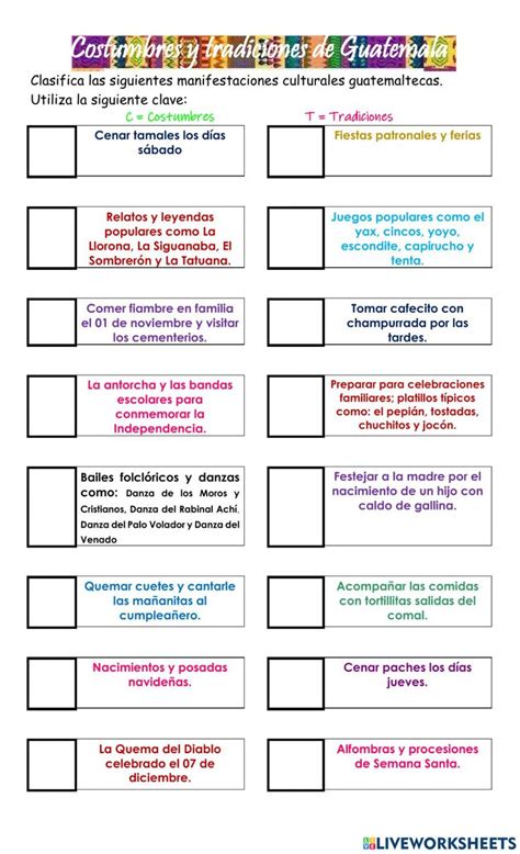 Costumbres Y Tradiciones De Guatemala Worksheet Ejercicios De