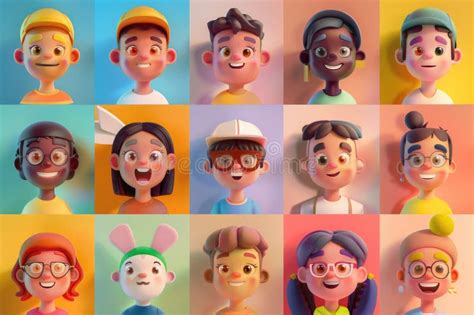 Colorful Assortment Of Cartoon Character Avatars In Grid Format For