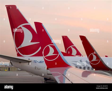 Istanbul Turkey March 2017 Turkish Airlines Jets Are Lined Up At The