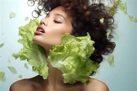 Premium Ai Image Curlyhaired African Woman And Nourishing Salad