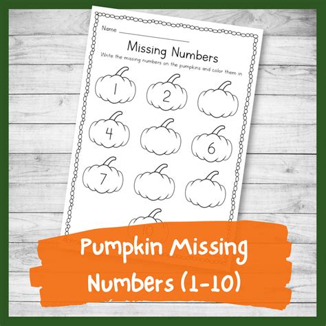 Pumpkin Missing Number Worksheet 1 10 Kindergarten Printable Nurtured Neurons