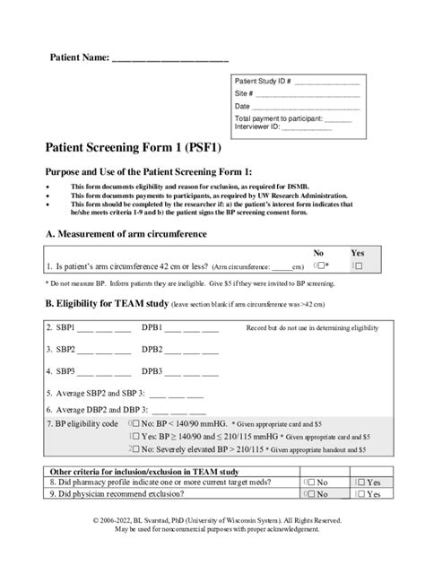 Fillable Online Pharmacy Wisc Patient Screening Form Psf Doc Fax