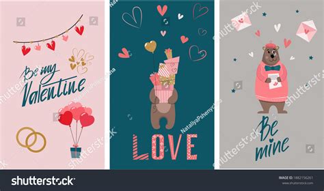 Set Valentines Day Cards Flat Cartoon Stock Vector (Royalty Free ...