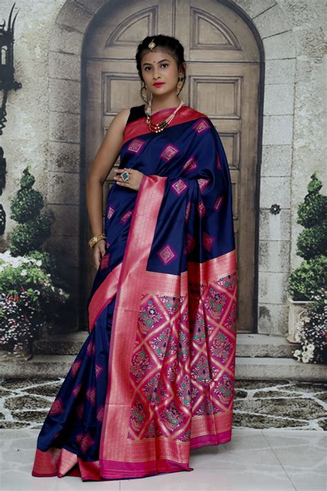 Navy Blue Soft Litchi Silk Saree