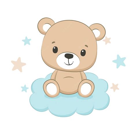 Premium Vector Cute Baby Bear With Cloud And Stars Illustration Cute