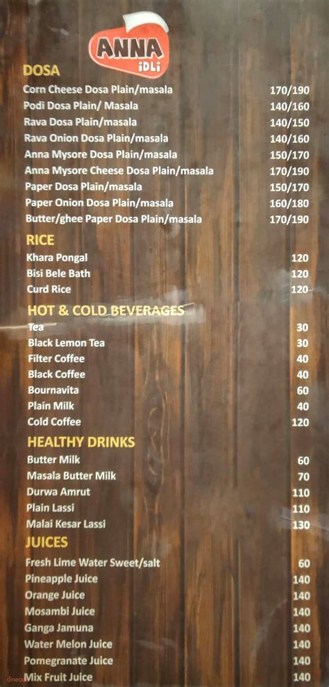 Menu of Anna Idli, Bibwewadi, Pune | Dineout