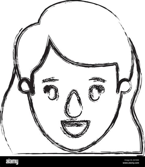 Blurred Silhouette Caricature Front View Face Closeup Woman With Short