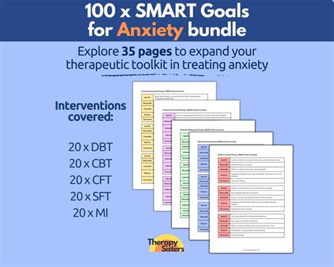 100 Anxiety Smart Goals Treatment Planning Guide Therapy Interventions