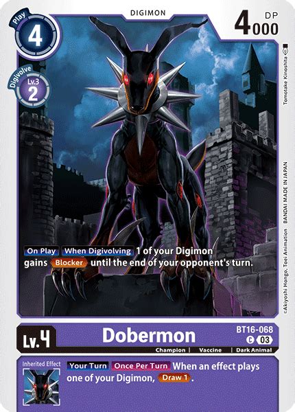 DIGIMON BT16 068 Dobermon Purple Digimon Common Saigon TCG