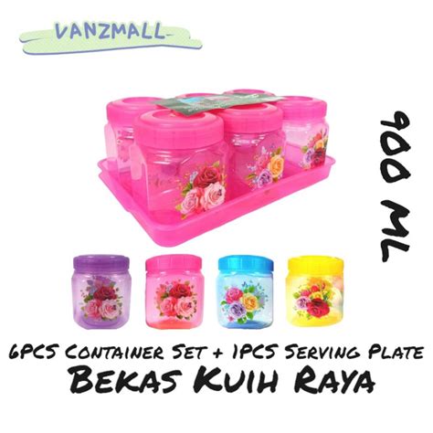 Vanz 6pcs Canister Set 1pc Serving Plate Bekas Kuih Biskut Bekas