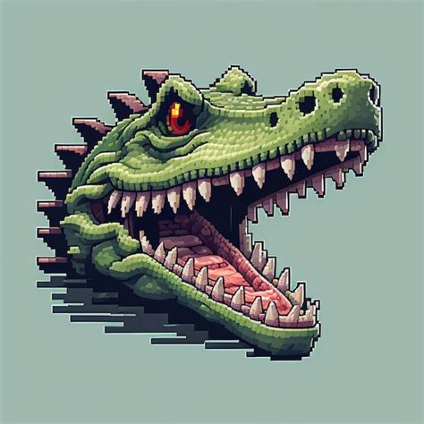 Premium Photo A Drawing Of A Green Crocodile With A Red Eye And A Red