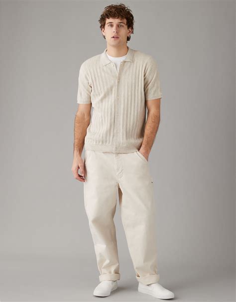 Ae Weekend Button Up Sweater Polo Shirt