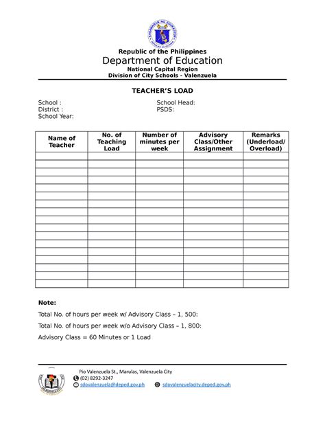 Teachers Load Teachers Load Republic Of The Philippines Department