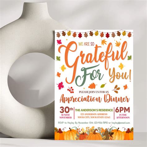 Diy Fall Appreciation Dinner Invitation Grateful For You Teacher