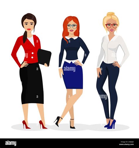 Vector Illustration Of Beautiful Successful Businesswoman Office Girls