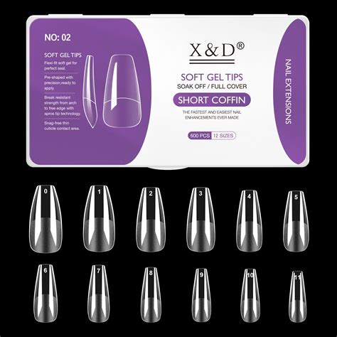 Soft Gel Full Cover Nail Tips 600 Pcs Clear Acrylic Fake Nail Kit Press On Nails Supplies For