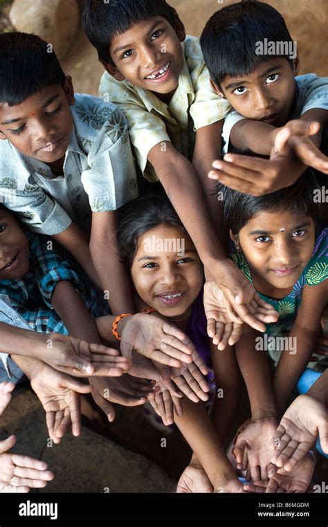 Indian Children Playing Together Huddled In A Group Andhra Pradesh