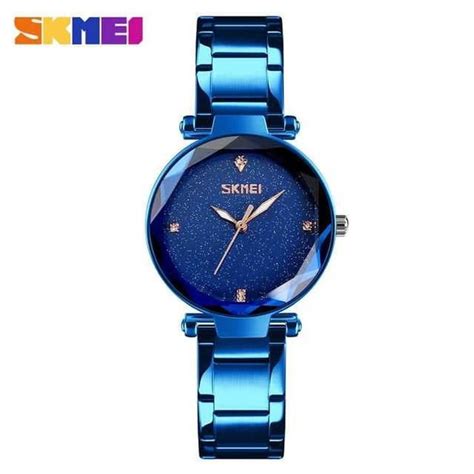 Jual Jam Tangan Wanita Cewek Original Tali Rantai Skmei 9180 Anti Air Biru Shopee Indonesia