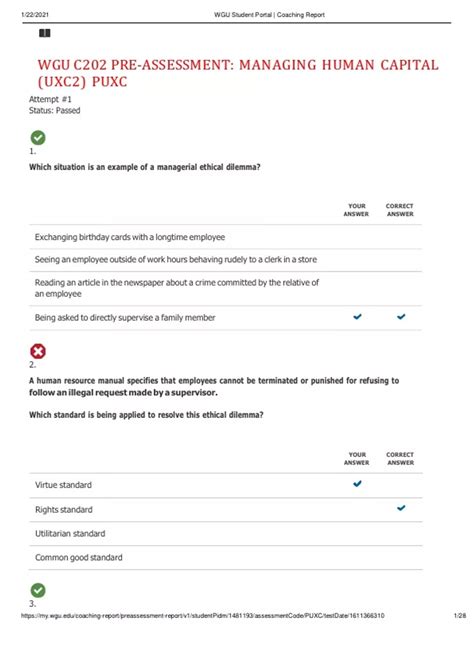 WGU C202 PRE ASSESSMENT MANAGING HUMAN CAPITAL ACTUAL EXAM QUESTIONS