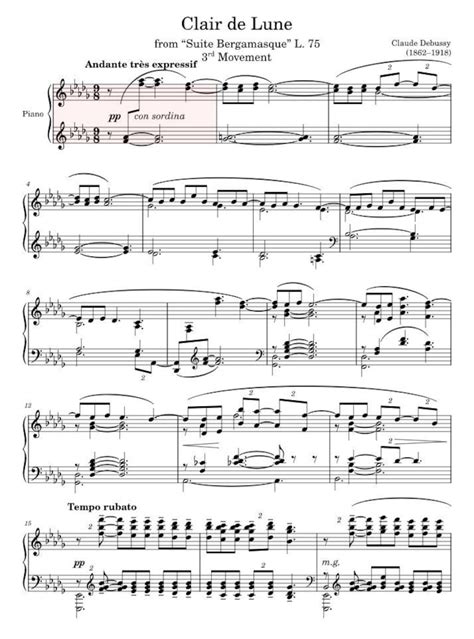 Clair De Lune Claude Debussy Official Sheet Music Downloadable Pdf Etsy