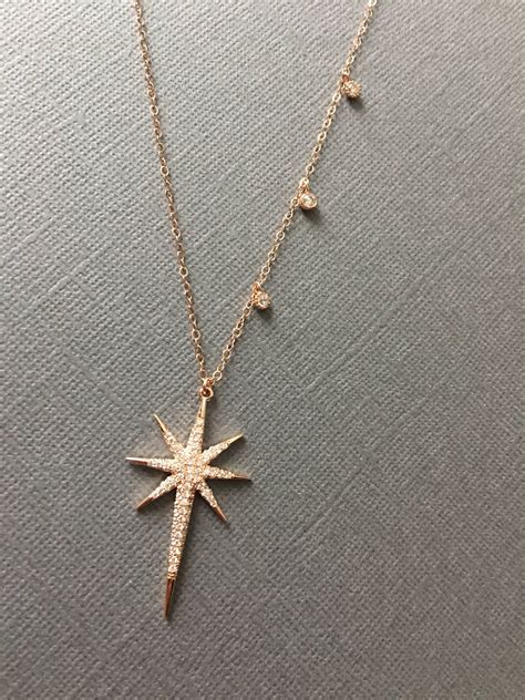 Polaris Star Necklace Double Layer Necklace K Rose Gold Etsy Star