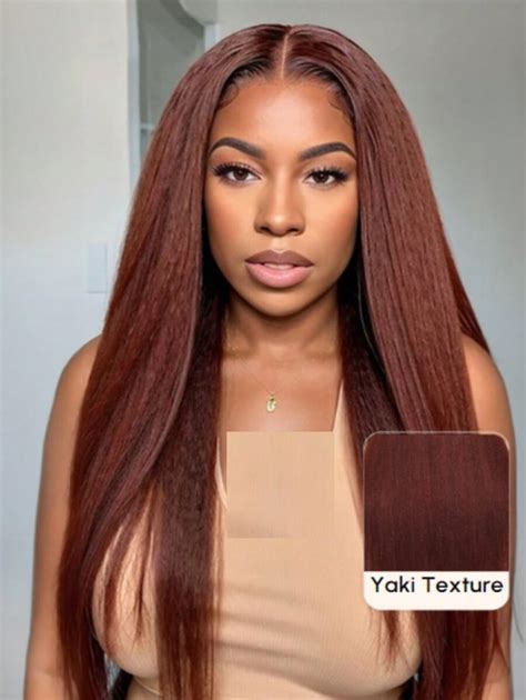 7x5 Bye Bye Knots Wig Reddish Brown Yaki Straight Human Hair Wigs With